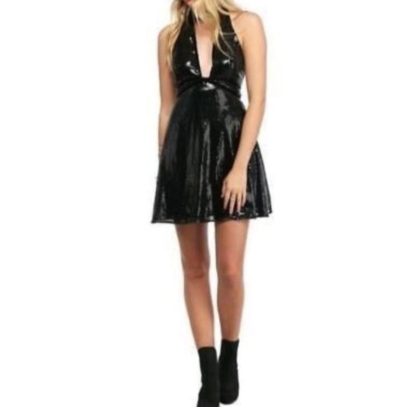 Sexy New Free People Sequined Halter Mini Dress - Picture 4 of 8